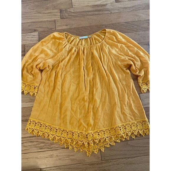 Notations women's marigold crochet lace flowy 3/4 sleeve blouse size large - Picture 1 of 8